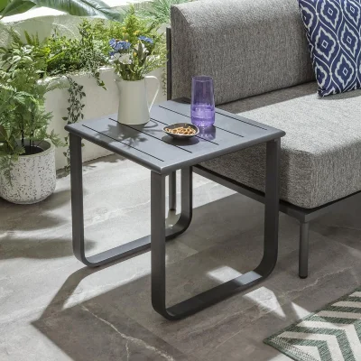 Quatropi Aluminium Metal Outdoor Garden Small Drinks Side Table Grey 50x50cm