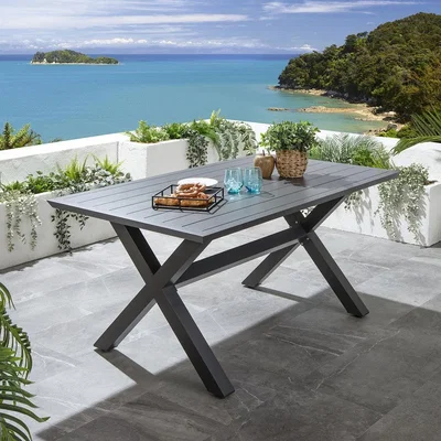 Quatropi Modern 6 Seat Outdoor Garden Dining Table Cross X-Leg Metal Grey 160cm
