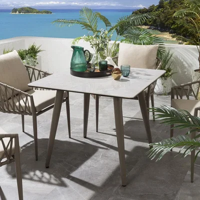 Quatropi ExDisplay Square Bistro Dining Table | Beige Aluminium & Ceramic Top 90cm × 90cm #107