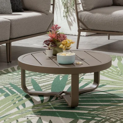 Quatropi Cleo Small Round Outdoor Garden Coffee Table Beige Aluminium 68cm
