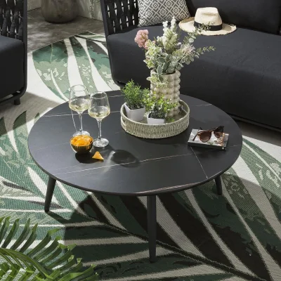 Quatropi Outdoor Modern Ceramic Marble Garden Coffee Table - Outdoor Grey