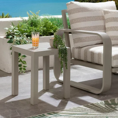 Quatropi Zara Outdoor Garden Square Aluminium Side Table Light Grey 40cm