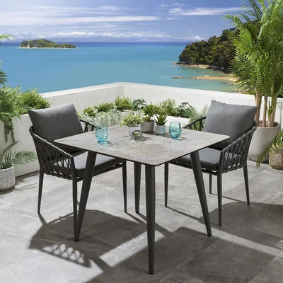 Quatropi Quatropi Modern 2 Seater Ceramic Garden Table And Chairs Set Grey