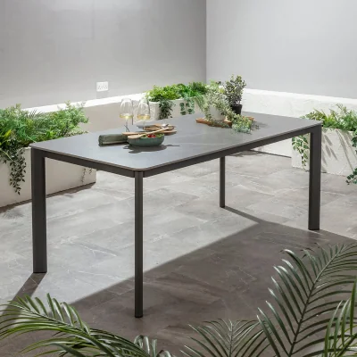 Quatropi Pharos Ceramic Outdoor Dining Table 6 Seater Garden Table Grey 180x90cm