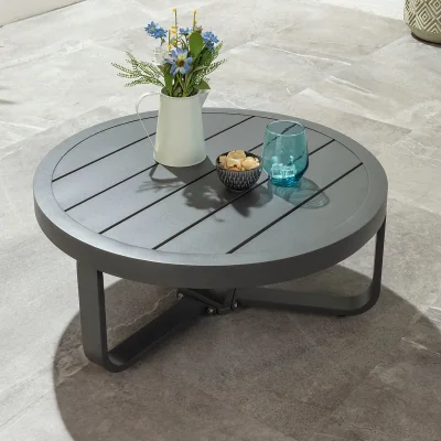 Quatropi Cleo Small Round Outdoor Garden Coffee Table Grey Aluminium 68cm
