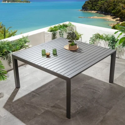 Quatropi Extendable Outdoor Garden Dining Table Square 8 Seater Grey Aluminium 150cm