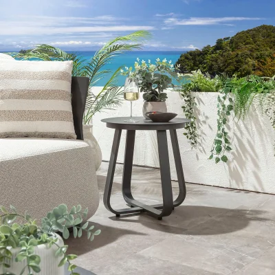 Quatropi Sedona Round Outdoor Garden Side Table Grey Aluminium 48cm
