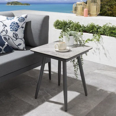 Quatropi Premium Small Outdoor Garden Side End Coffee Table Grey Ceramic 45cm