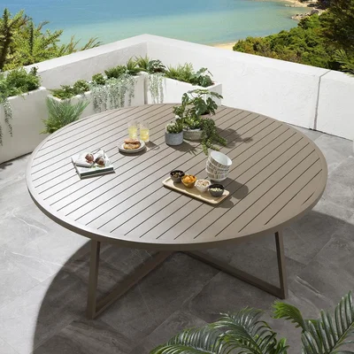 Quatropi Round Extra Large 10 Seater Garden Dining Table Beige Aluminium 200cm