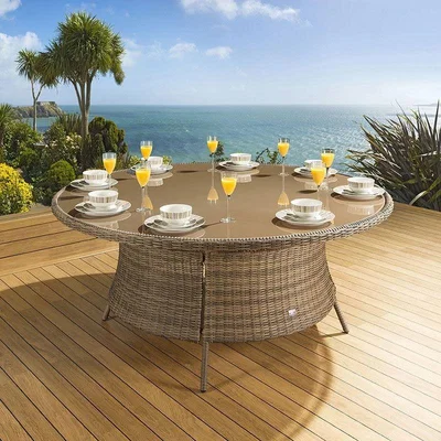 Quatropi Quatropi 8 Seater Round Premium Rattan Garden Table | Brown Ø 180cm