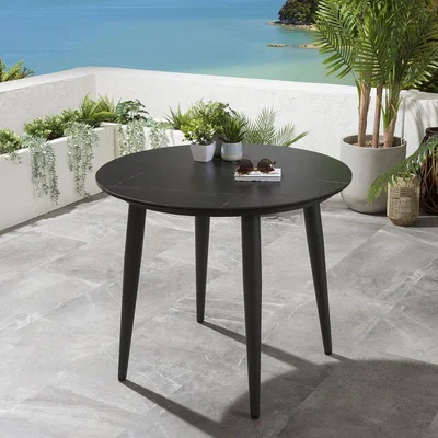 Quatropi Outdoor Round Dining Table 90cm - Modern 4 Seater Garden Ceramic Grey
