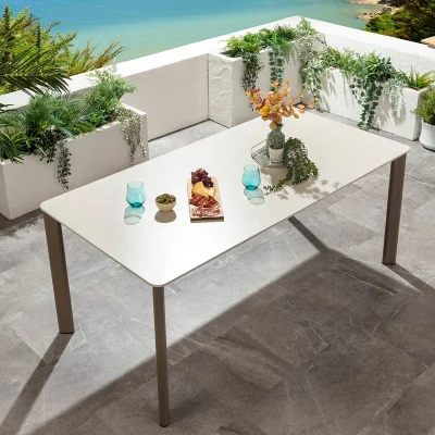 Quatropi Pharos Ceramic Outdoor Dining Table 6 Seater Garden Table Beige 180x90cm