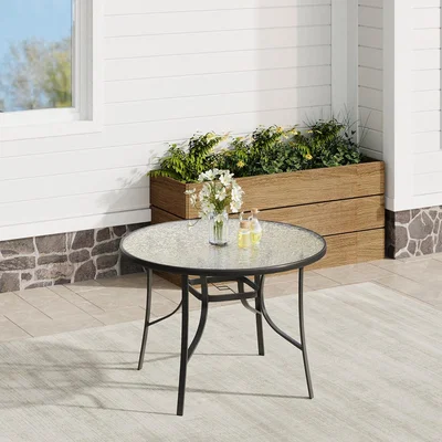 The Range Round Tempered Glass Garden Table with Parasol Hole - Black