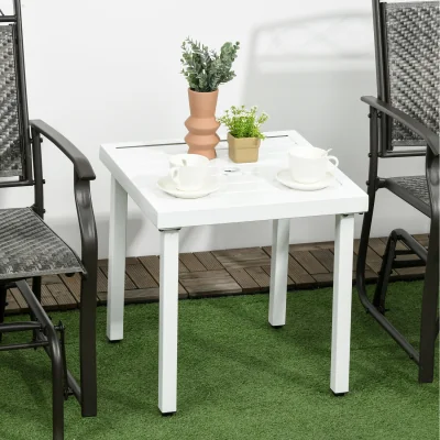 The Range Outsunny Garden Side Table Patio Coffee Table with Umbrella Hole for Balcony - White