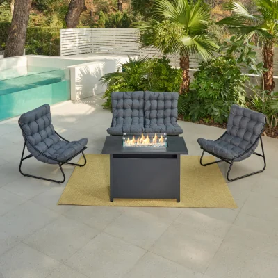 The Range Fredo 4PC Garden Conversation Set with Grey Cushions - Sofa, 2 Chairs, Coffee Table & Fire Pit Table