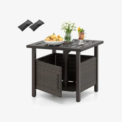 The Range Outdoor Side Table with Umbrella Hole - Brown