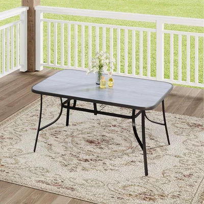 The Range Rectangular Wood Grain Tempered Glass Garden Table - Black