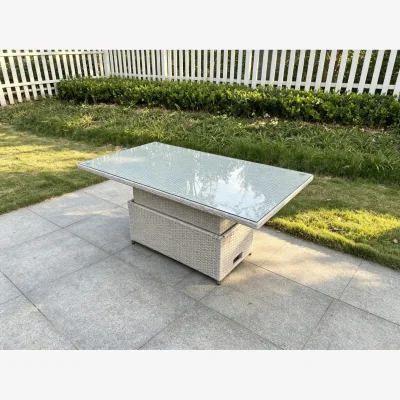 The Range Rattan Garden Furniture Adjustable Rising Dining or Coffee Table - Light Grey Mixed
