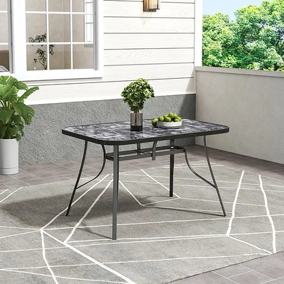 The Range Tempered Glass Marble Effect Garden Table - Black / Rectangular Tempered Glass Marble Effect Garden Table - 120cmW*72.5cmH
