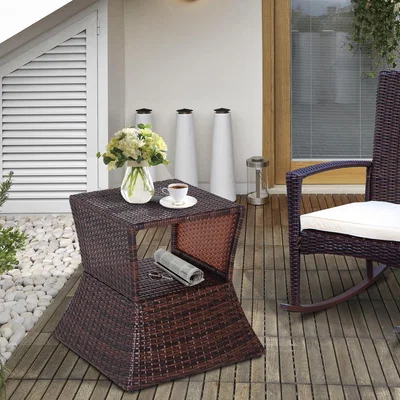 The Range Rattan Wicker Bistro Side Table - Brow