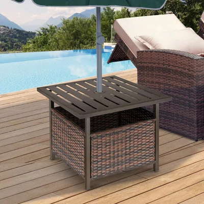 The Range Outdoor Rattan Wicker Coffee Table With Umbrella Hole - Brown