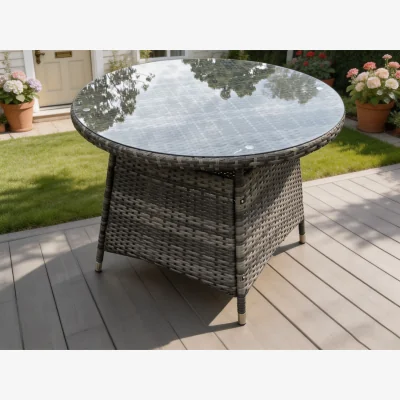 The Range Outdoor PE Rattan Round Dining Table Garden Furniture - Dark Grey Mixed