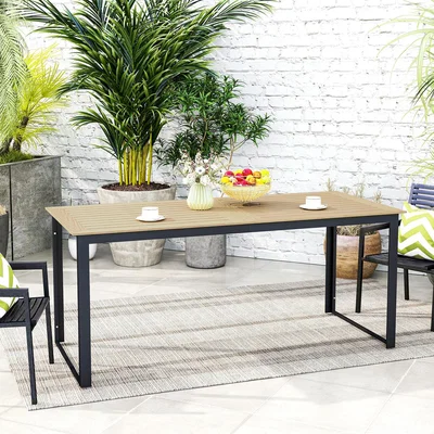 The Range Outsunny Garden Dining Table with Slatted Table Top Metal Frame - Yellow