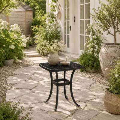 The Range Suro Cast Aluminium Outdoor Side Table, Black, 54cm.