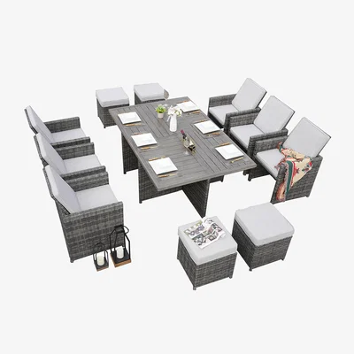 The Range 11-Piece Outdoor Dining Table with Cushions - Grey