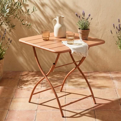 The Range Square Metal Garden Bistro Folding Table - Terracotta