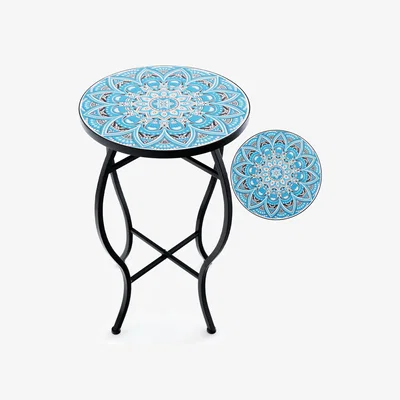 The Range Outdoor Porch Plant Stand Mosaic Accent Coffee Table - Blue