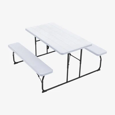 The Range Foldable Picnic Table and Bench Set - White