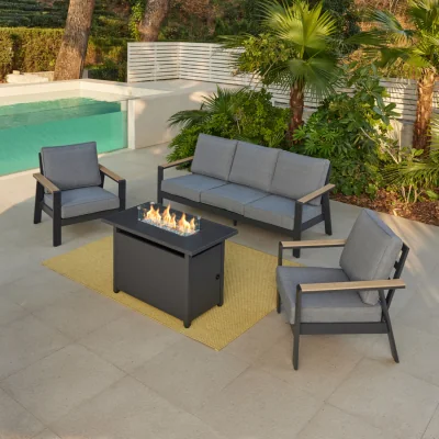 The Range Como Aluminium Garden Conversation Set - Grey / Sofa, 2 chairs, coffee table, fire pit table