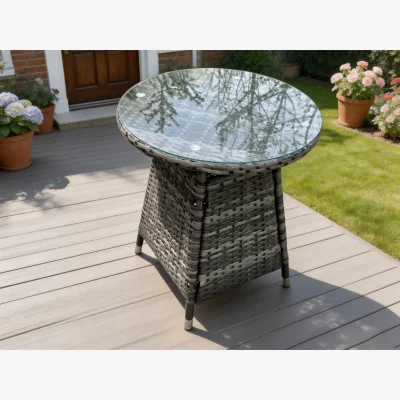 The Range Small Round Outdoor Rattan Dining Table Garden Furniture - Dark Grey Mixed