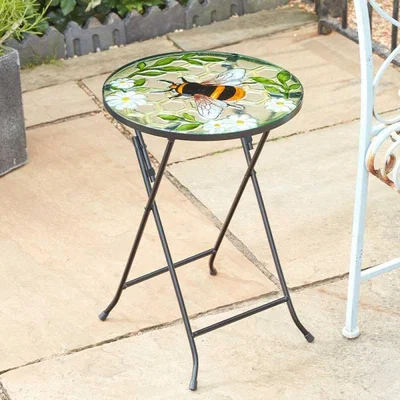 The Range Large Glass Bee Table Folding - Green, Yellow, Black