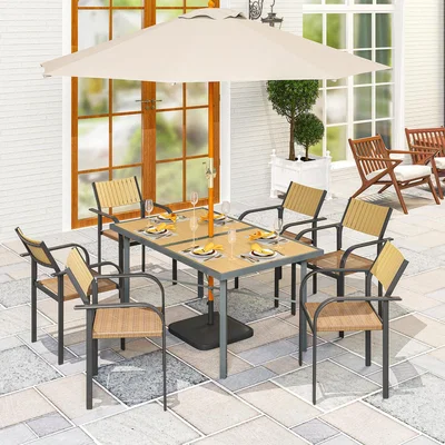 The Range Outsunny Garden Table with 5cm Umbrella Hole for 6 Person - Yellow