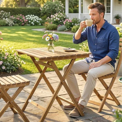 The Range Outsunny Outdoor Coffee Table Foldable Wooden Garden Table  - Natural wood finish