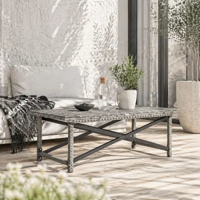 The Range Donori Grey Rattan Outdoor Coffee Table - Rectangular X-Frame Woven Top