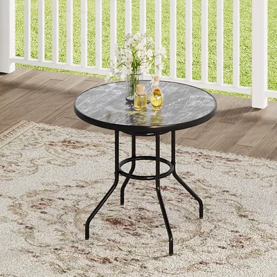 The Range Tempered Glass Garden Table with Marble Effect Surface - Black