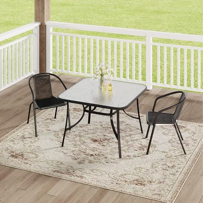 The Range Outdoor Garden Table with Two Rattan Chairs - Black