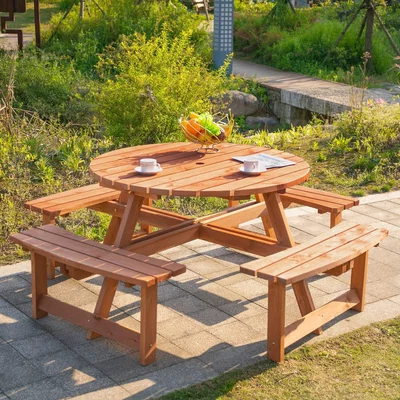 The Range Wooden Picnic Table Bench Set - Brownish Red