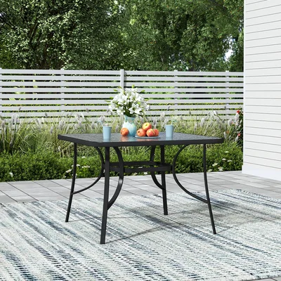 The Range Outdoor Tempered Glass Garden Table - Black / Square
