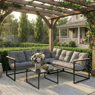 The Range Outsunny 4 Piece Garden Furniture Set with Cushions Coffee Table, Grey - Grey