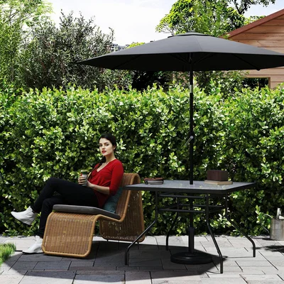 The Range Outsunny Square Patio Table, Glass Top Garden Coffee Table - Black / 100cm