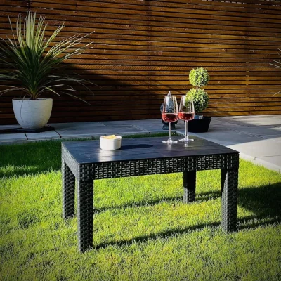 The Range Rattan-Effect Side Table for Gardens, Balconies or Patios - Black