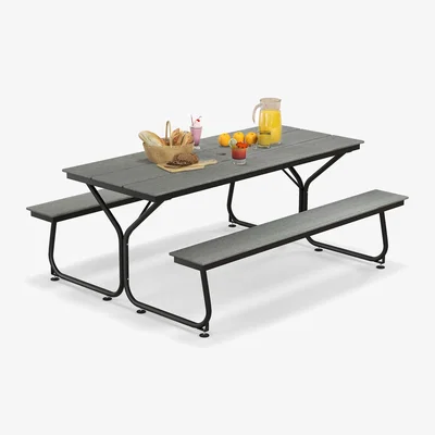 The Range Outdoor 8-Person Picnic Table Bench Set - Grey