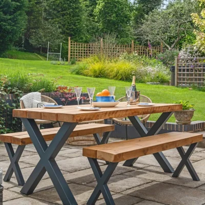 The Range Chunky Rustic Outdoor Garden Table with Aluminium Legs - Wooden