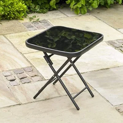 The Range Foldable Garden Table with Glass for Indoor and Outdoor - Black