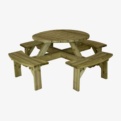 The Range British Made Round Wooden Supported Picnic Table - Natural Wood