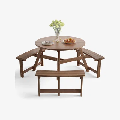The Range Costway 6-person Round Picnic Table-Dark Brown - Dark Brown
